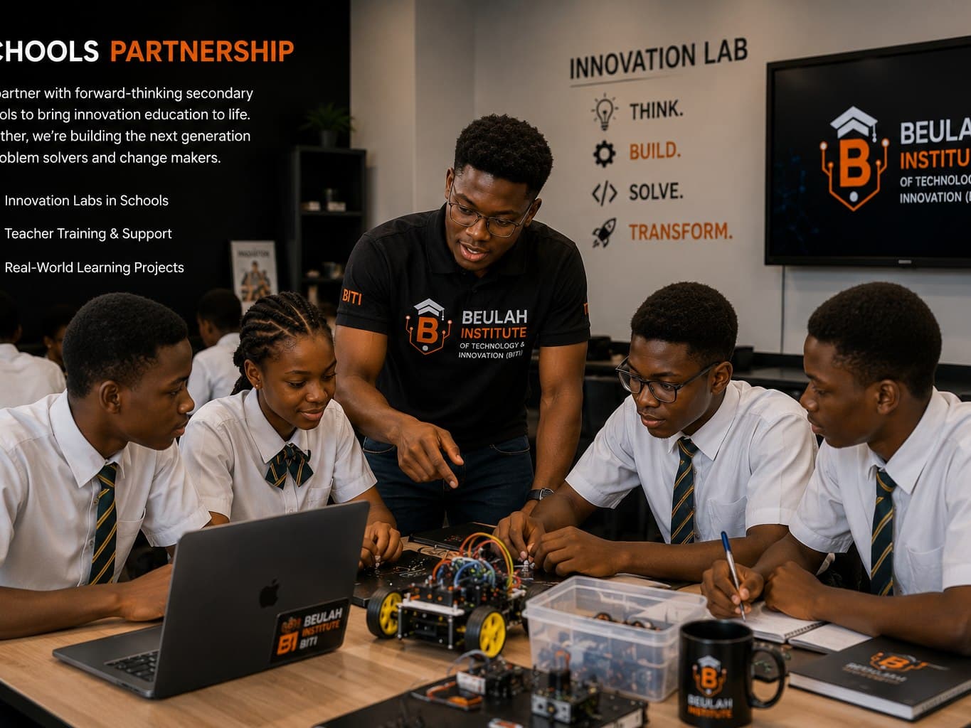 BITI coach helping students in a partner school classroom